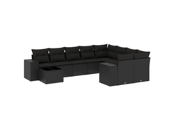 Conjunto de 10 sofás de jardín con cojines, mimbre, negro, EXCLUSIVO DE LA CASA