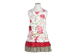 2026-33027-delantal Para Niñas Con Bolsillos, Estilo Doris, Floral Rojo, Ajustable, Para Cocina Y Manualidades