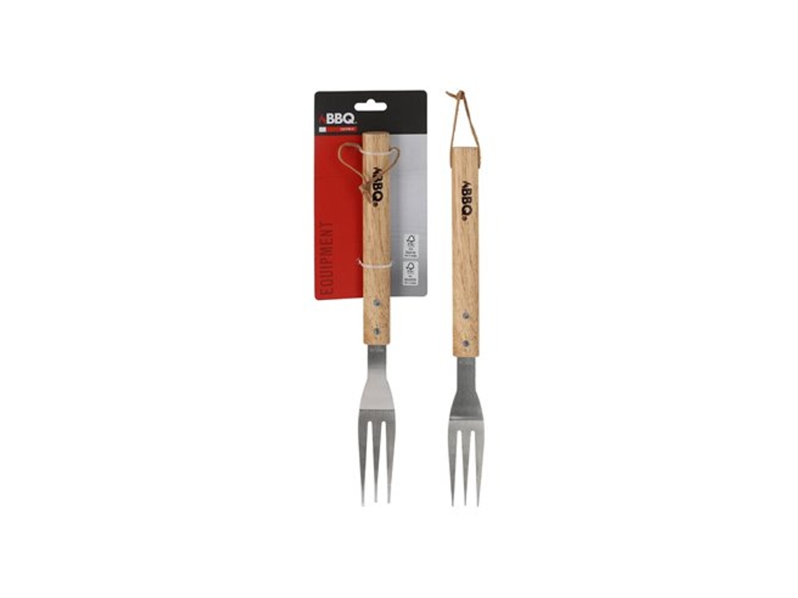 Tenedor de barbacoa de acero deslizante de 38 cm con mango ergonómico de madera, colección Bbq
