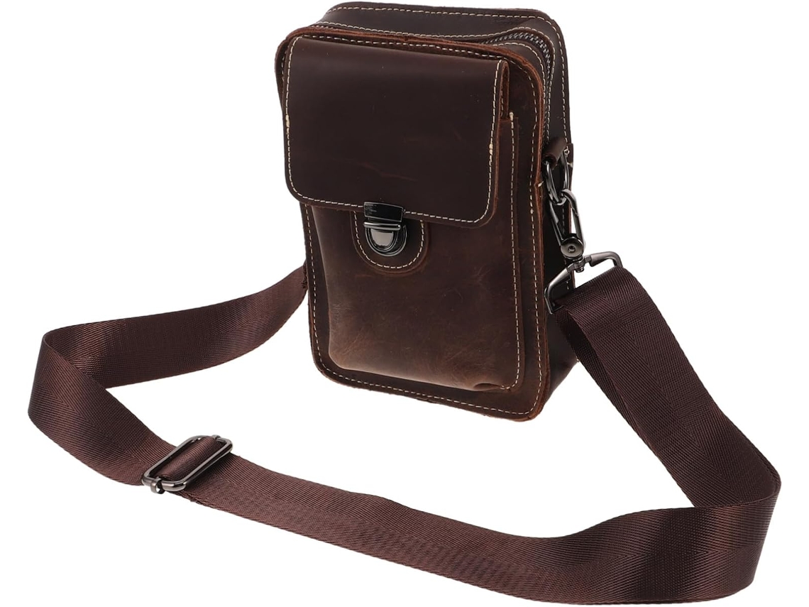 Bolso De Hombro De Cuero Para Hombre Para Teléfono Móvil, Estuche Con Correa De Hombro Ajustable.