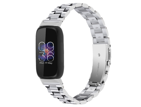 Correa de reloj inteligente para Fitbit Inspire 3 de acero inoxidable con hebilla plana de tres cuentas (plata)