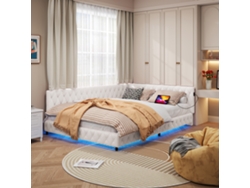 Sofá Cama 140x200 Cm, Tapizado Cama Con Iluminación Led, Función De Carga Usb, Tejido Peluche Osito Color Beige.