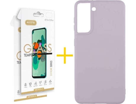 Kit Funda + 2 Protectores de Pantalla Samsung Galaxy S21 + Plus ACCETEL Liso (Morado)