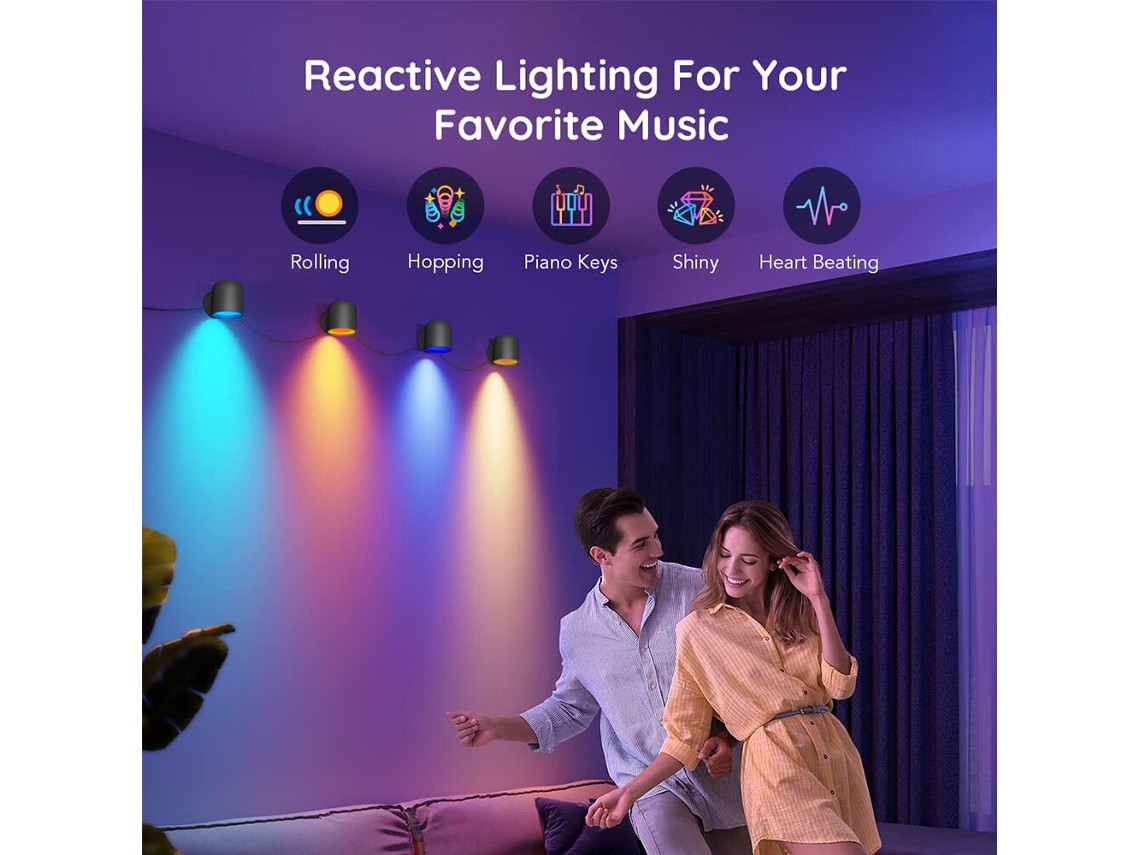 Juego de 4 luces de pared inteligentes Tuya con wifi, Bluetooth, RGB, sincronización musical, LED, decoración moderna, lámpara de pared