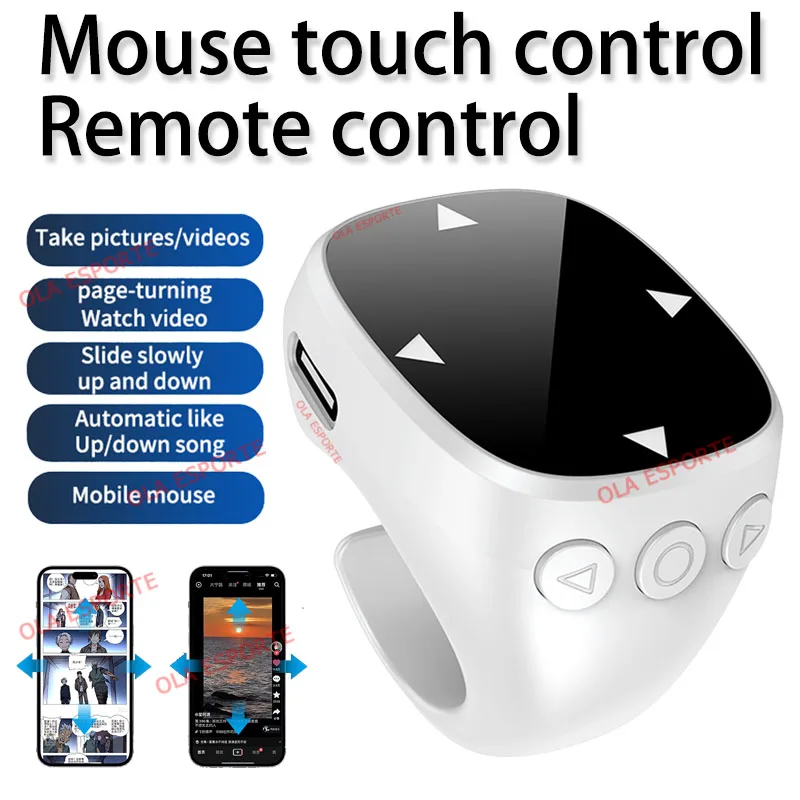 (prateado) Controle Remoto Em Anel, Bluetooth Sem Fio, Mouse Para Selfie, Navegador Com Virada Automática De Páginas De Vídeo