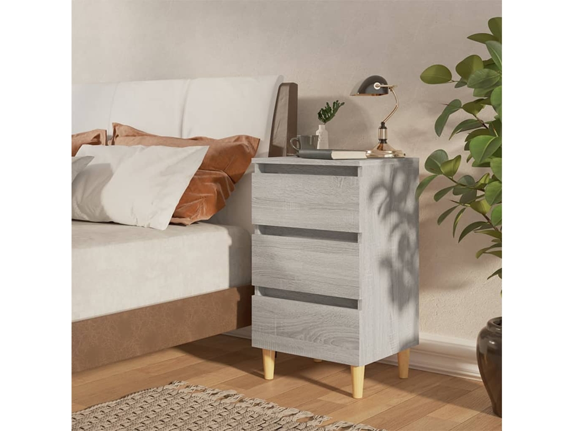 Mesita de Noche con Patas de Madera 40X35X69 Cm Sonoma Gris