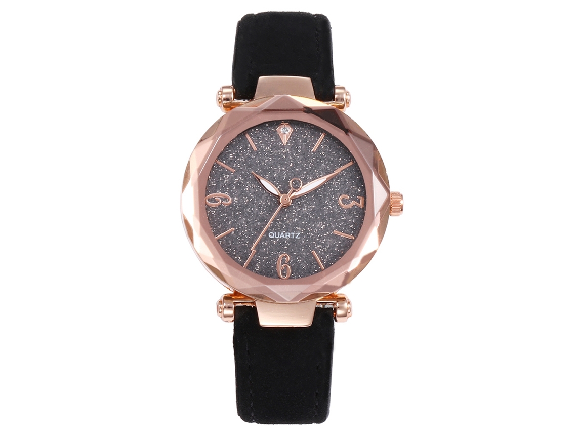 Elegante Reloj De Pulsera De Cuarzo Para Mujer Con Esfera Redonda En Piel Sintética Negra.
