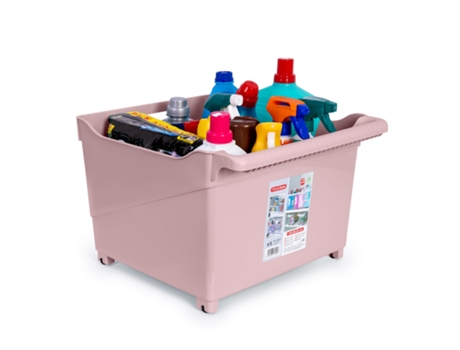 Cesta Organizadora con Ruedas Nº 5 Ideal Bajo Fregadero PLASTIC FORTE (Rosa)