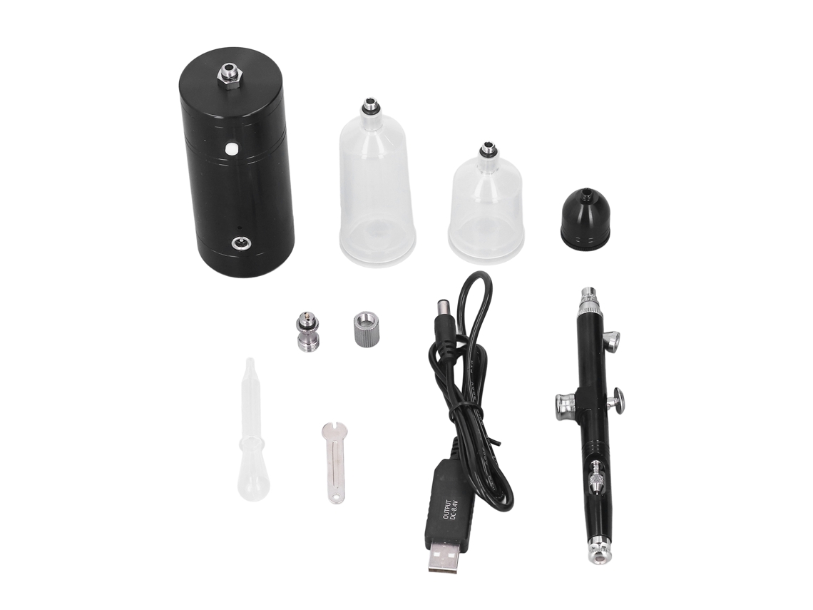 Kit De Aerógrafo Inalámbrico Portátil Recargable Por Usb Con Compresor, 18 Psi, Negro.