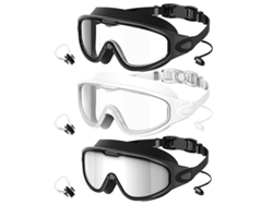 Nuevas gafas de natación con protección UV2000C, negro transparente + blanco transparente + negro plateado (incluye pinza nasal + estuche de color).
