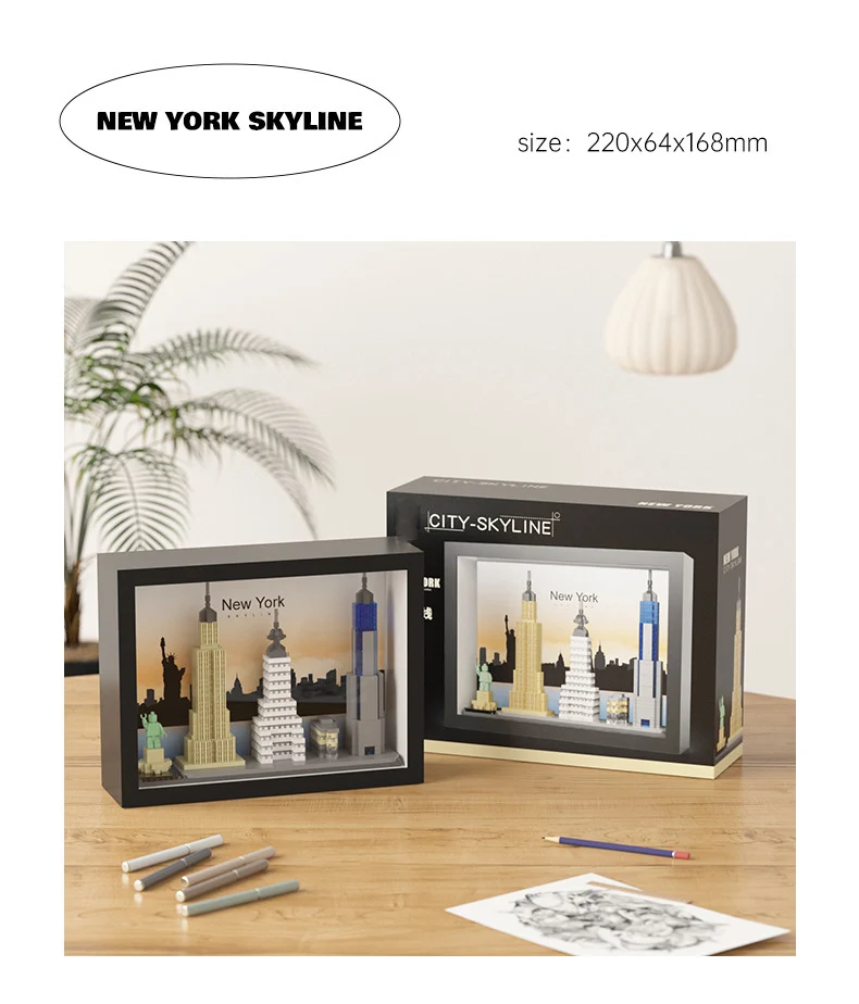 (nueva York) World City Skyline Building, Mini Bloques De Construcción, Bloques De Construcción De Juguetes Con Marco De Foto 3d
