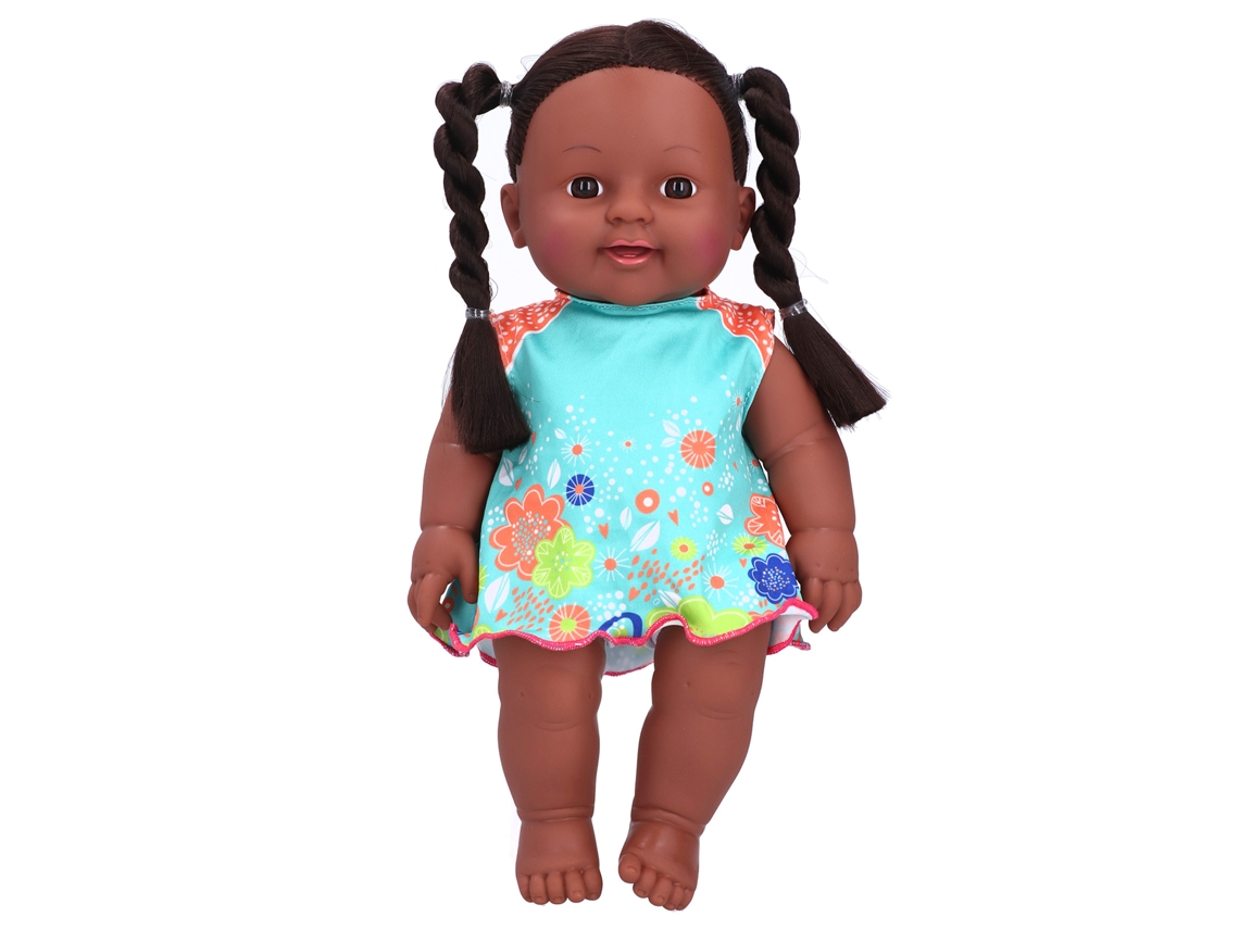 Ats-muñeca Africana Negra Realista Bonita Para Niños Juguete De Rol Regalo 30cm Falda Azul Naranja (q1209)