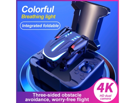 VPCOMERCIAL - Drone K109 con luz de respiración colorida de cámara dual 4K (2 baterías - Duración de la batería: 12 min - Negro)
