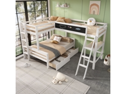Litera cama infantil con cajones y escritorio,cama triple de madera de pino,con estante,140x200cm190x200cm2,blanco,sin colchon