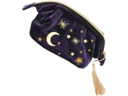 Neceser De Maquillaje De Gran Capacidad Con Bordado De Estrella Y Luna En Terciopelo Azul Medianoche, Ligero E Impermeable.
