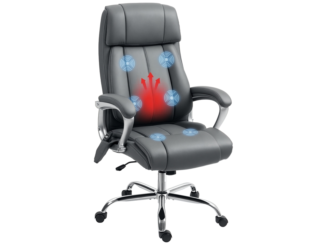 Silla De Oficina Con Masaje Calor Lumbar Altura Ajustable E Inclinación Tapizada En Cuero Sintético 66x72x113-121cm Gris