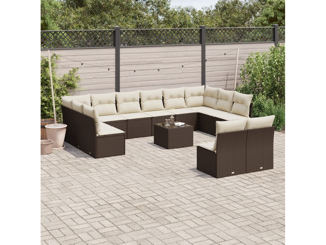 Conjunto 13 Piezas Sofás P/ Jardin C/ Almofadas Vime Pe Castanho Dkd Home Decor