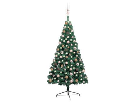 Medio árbol de Navidad VIDAXL con luces y bolas verde ( (150 cm)