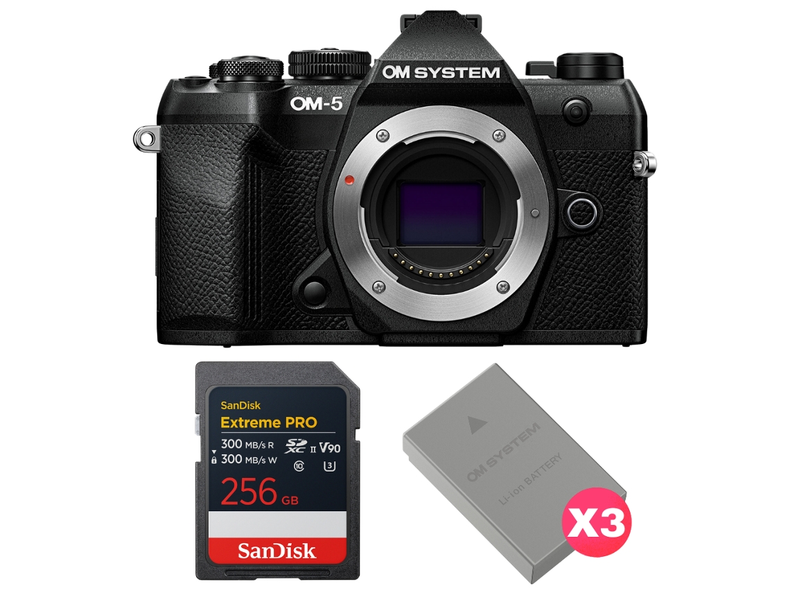 Om System Om-5 Mark Ii Negro + 1 Sandisk 256gb Extreme Pro Uhs-ii Sdxc + 3 Om System Bls-50 + Ebook “20 Consejos Para Fotos Que Impactan”