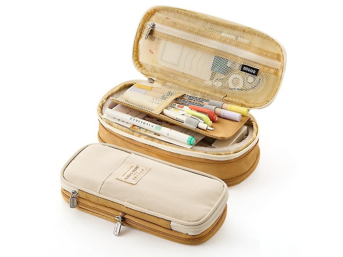 Estuche de gran capacidad, estuche plegable de lona con doble cremallera, color azul marino Chennnls