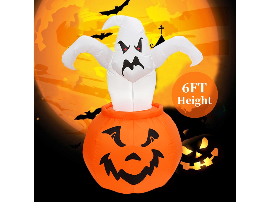Calabaza Fantasma Inflable De Halloween De 1,8 M Con Led, Accesorio Decorativo Para Exteriores/interiores Con Estacas Y Cuerdas.
