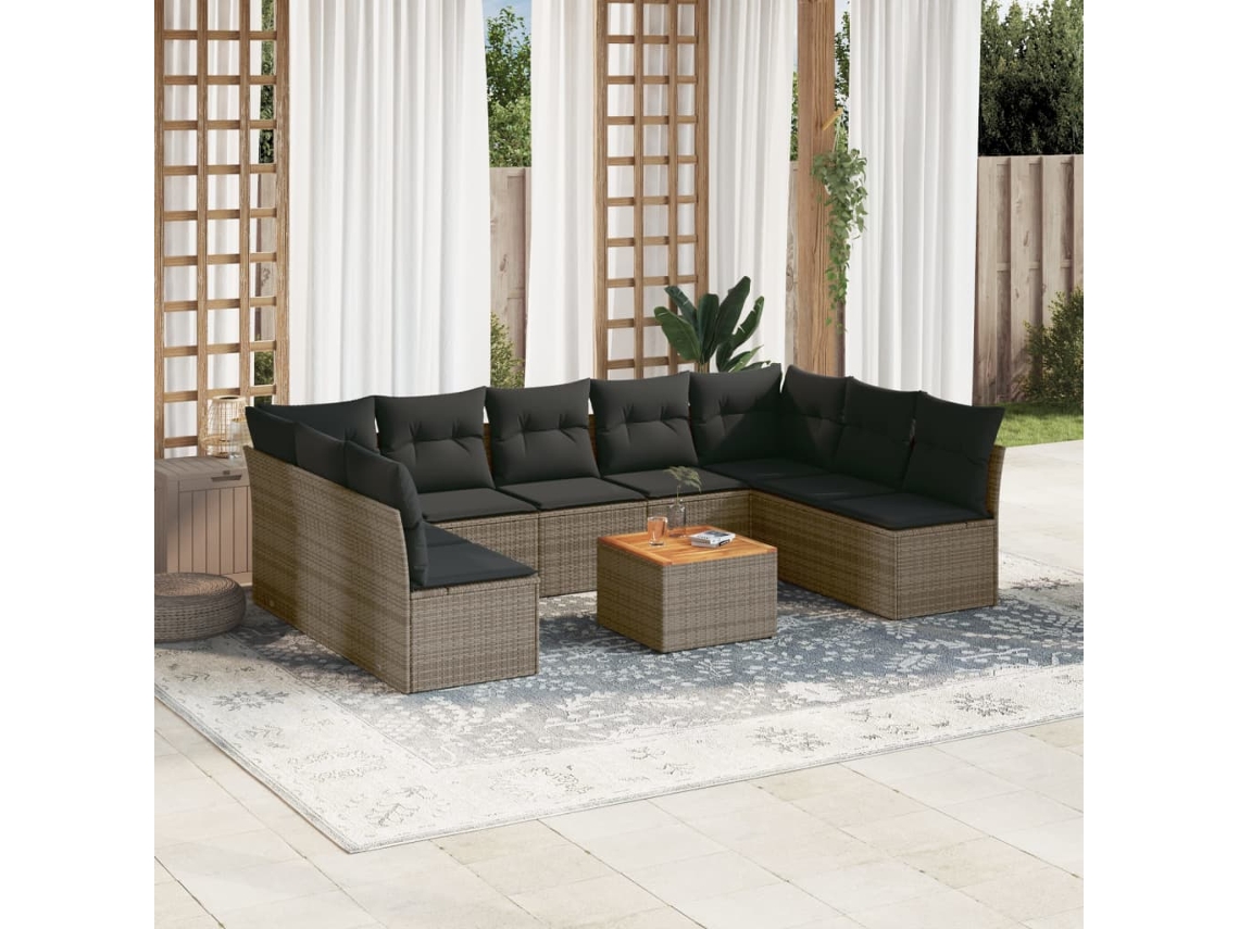 Conjunto de sofás de jardín de 10 piezas DKD Home Decor con cojines de mimbre gris