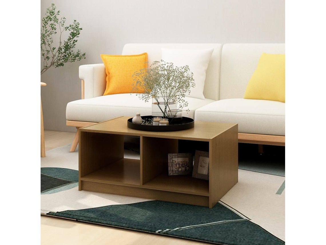 Mesa de Centro de Apoyo 75X50X33,5 Cm Pino Macizo Marrón Miel