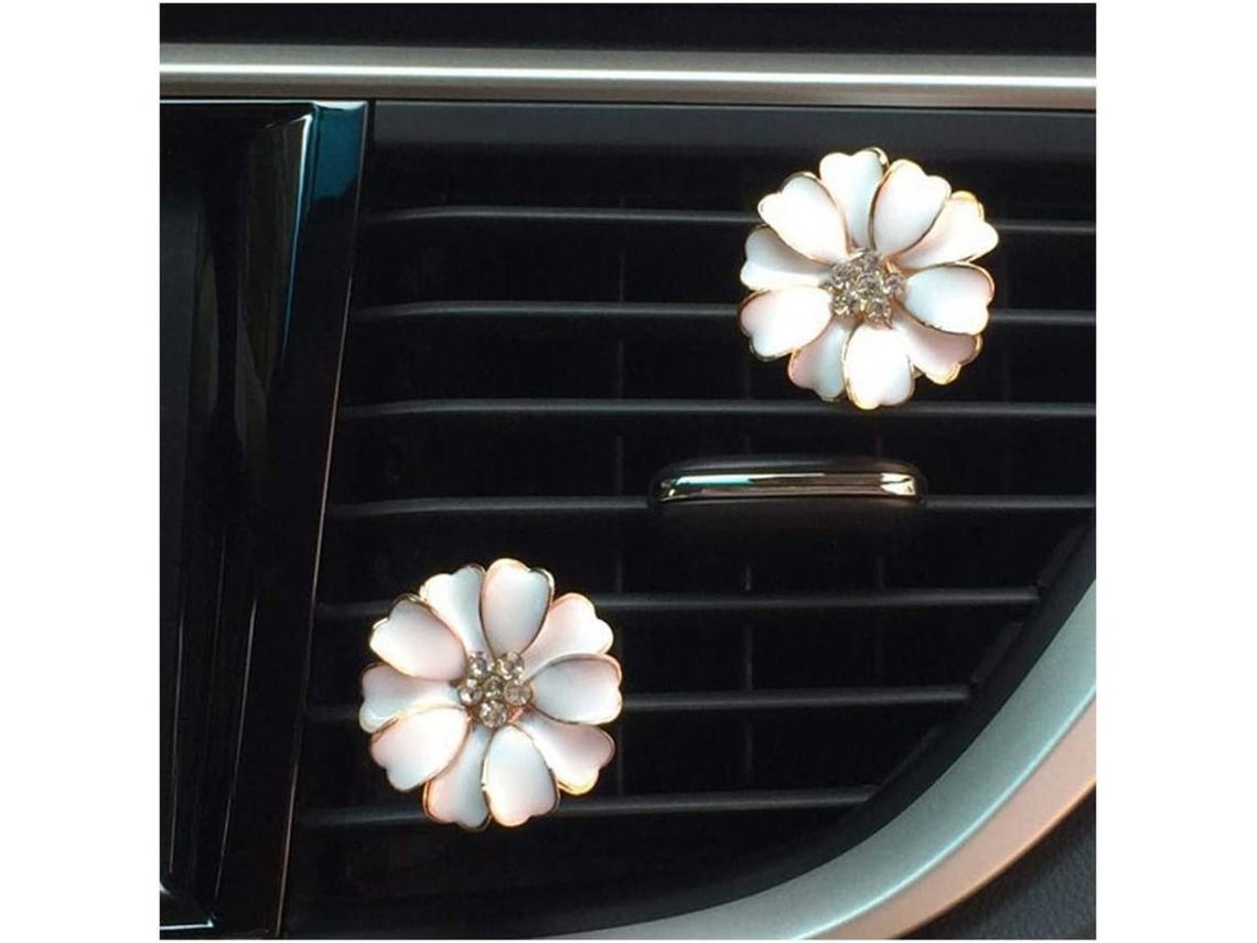 2 Clip De Aire Para Coche Con Flores Margarita Aromatizador Interior Diamantes Brillantes Accesorios Automotriz Rosa