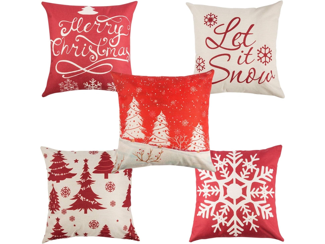 5 Cojines Navideños (45 X 45 Cm), De Lino Y Algodón, Decorativos, Con Diseño De Copos De Nieve Para Sofá, Para El Hogar.
