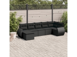 Conjunto de sofá de jardín de 7 piezas con cojines, ratán negro, Dkd Home Decor