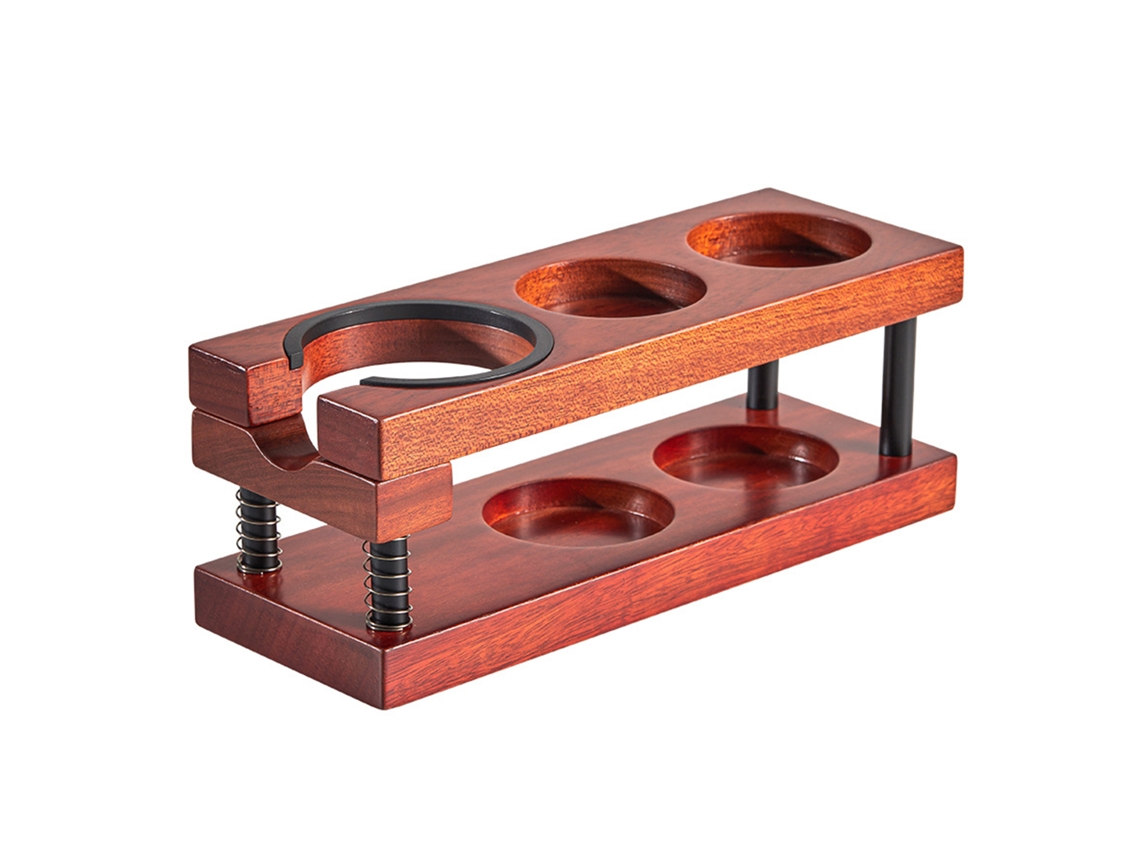 Estación De Prensado De Café Espresso De Madera Con Soporte Para Portafiltro De 51-58 Mm Y Patas Antideslizantes.