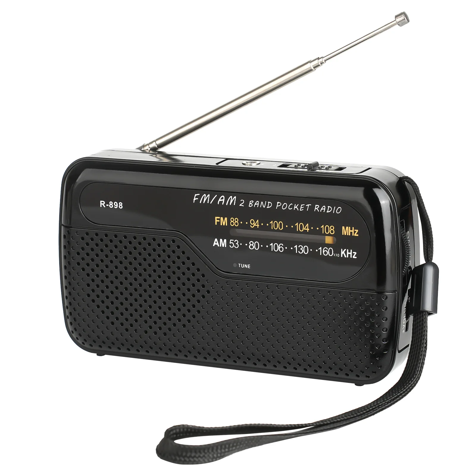 (negro) Radio Fm/am, Funciona Con Pilas, Alta Sensibilidad, Altavoz Incorporado, Con Antena Giratoria, Conector Para Auriculares De 3,5 Mm