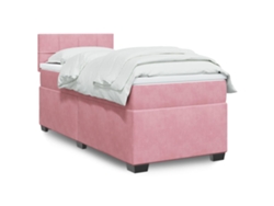 Cama Box Spring Con Colchón Terciopelo Rosa 90x200 Cm