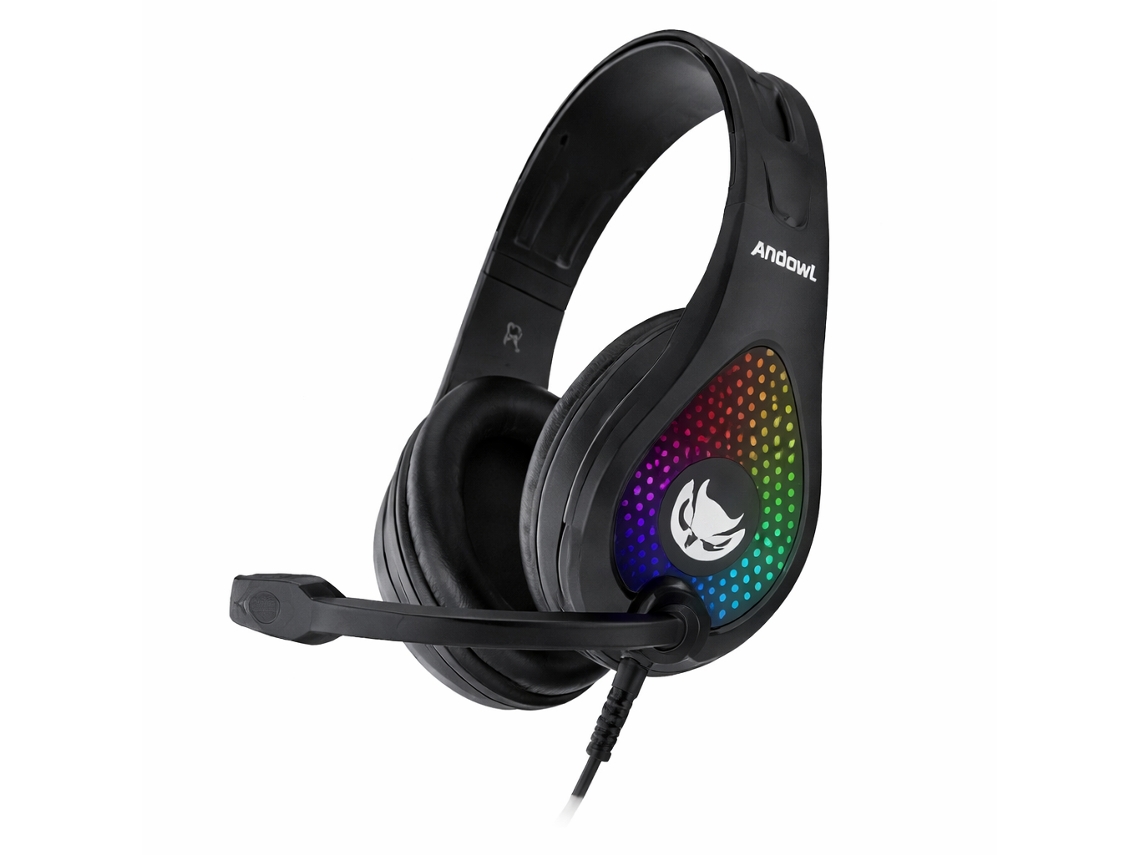 Auscultadores Gaming Led Com Microfone Jack 3.5 Mm Andowl Q-e8 Preto