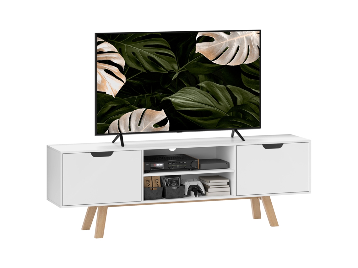 Mueble Tv Mdf Cajones Estantes Abiertos 150x39x50cm Blanco