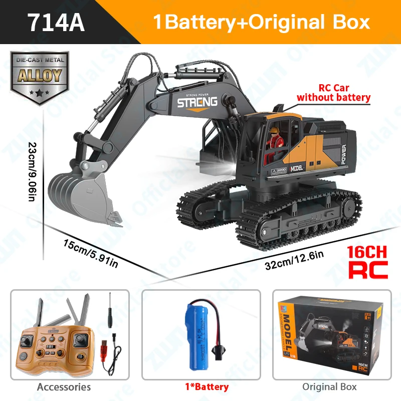 (excavadora Naranja) Vehículo De Ingeniería De Simulación De Aleación Con Control Remoto, Juguete Para Niños, Coche Modelo Rc