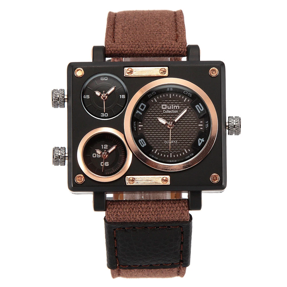 Reloj Deportivo Cuadrado De Cuarzo De Lujo Para Hombre (marrón), Con Múltiples Zonas Horarias.