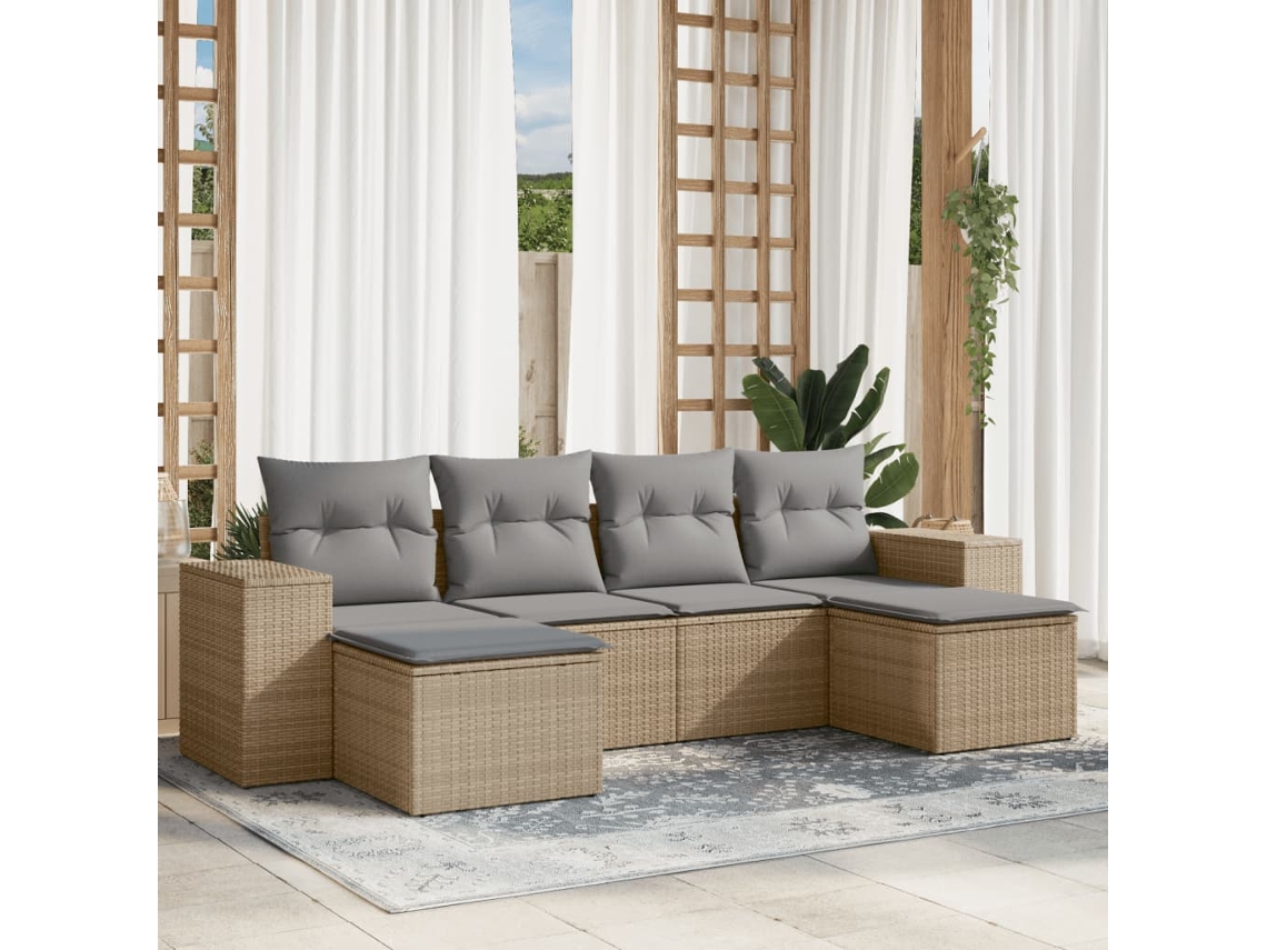 Conjunto de 6 sofás de jardín con cojines de mimbre beige Dkd Home Decor