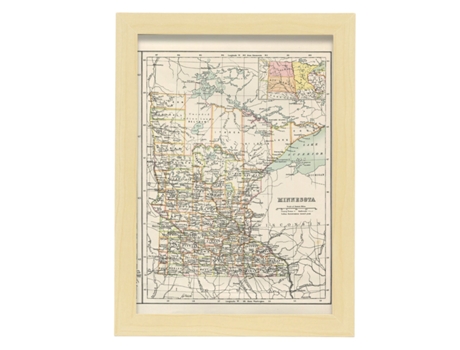 Póster NACNIC Geográficos en Estilo Vintage. Mapa de Minnesota. Ilustraciones de Antiguos Mapamundis en Tonos Sepia. Tamaño A3, con Marco Negro.