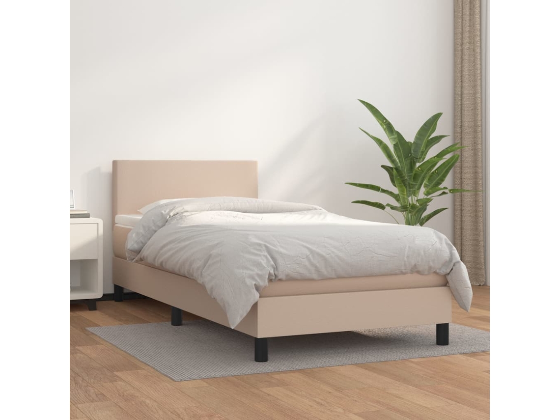 Cama Box Spring Con Colchón Cuero Sintético Capuchino 90x190 Cm