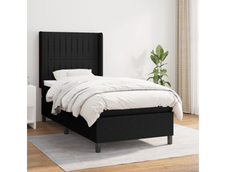 vidaXL Cama con somier y colchón 90x200 cm tela negro