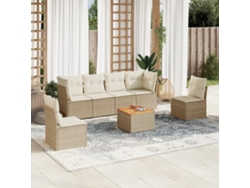 Conjunto de sofá de jardín de 7 piezas con cojines, mimbre sintético beige, Dkd Home Decor