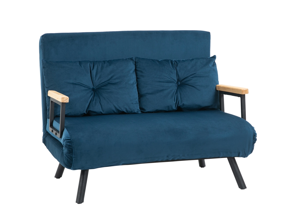 Sofá Cama Convertible 4 En 1 Sillón Cama 2 Plazas Plegable Respaldo Ajustable De 5 Niveles Almohadas 102x73x81 Cm Azul