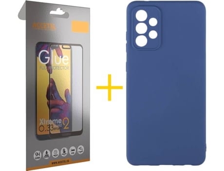 Carcasa y Protector de Pantalla de Vidrio Full Samsung A72 5G ACCETEL Silicona Líquida Azul