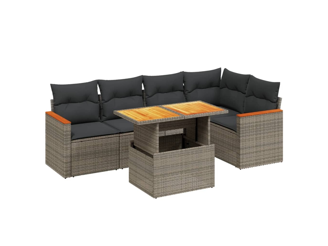 Conjunto 6 de muebles de jardín VIDAXL y cojines ratán sintético gris