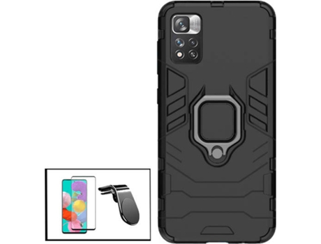 Kit Carcasa Militar Magnética + Protector de Pantalla + Soporte de Auto Xiaomi Redmi Note 11 Pro 5G G4M Negro