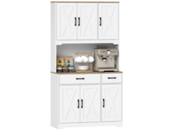 Mueble De Cocina Con 6 Puertas, Microondas, 2 Cajones, Estantes Ajustables Y Orificios Para Cables, Color Blanco.
