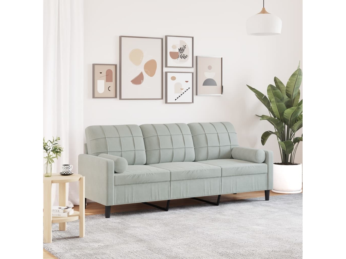 Sofá De 3 Plazas Con Cojines Terciopelo Gris Claro 180 Cm