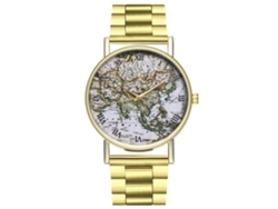 Reloj De Pulsera Unisex Zhoulianfa De Acero Inoxidable Con Diseño De Mapa Mundial, Estilo Cuarzo, Casual.