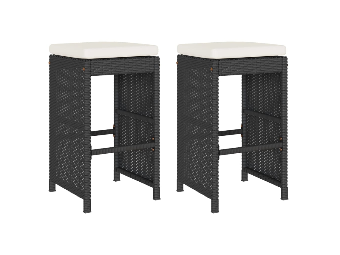 Conjunto de taburetes de bar con cojines para jardín de mimbre negro MAISON EXCLUSIVE (38x38x80 cm)